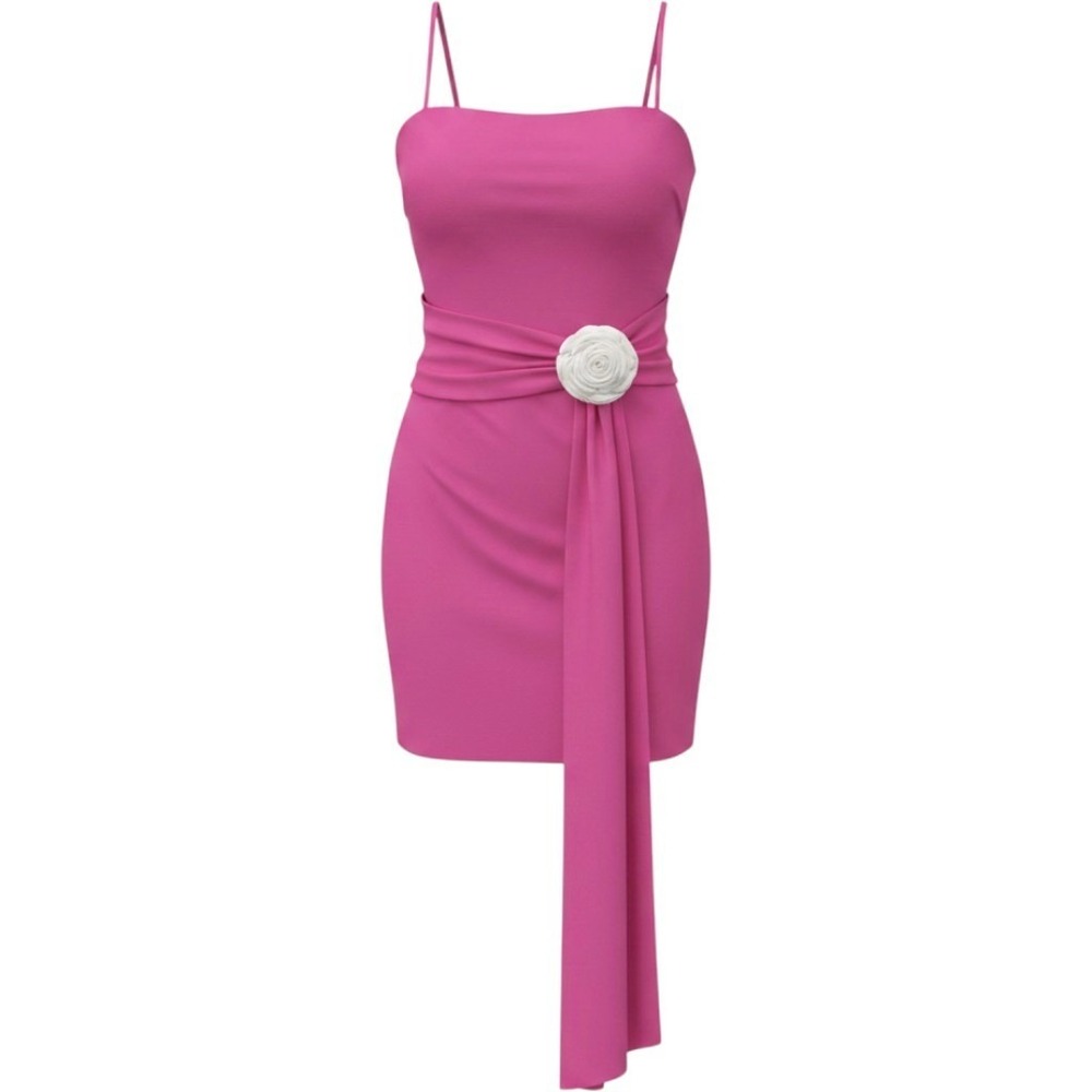 Amanda Uprichard Pink Rosette Mini Dress XS Cocktail‎ Party Side Drape Spaghetti